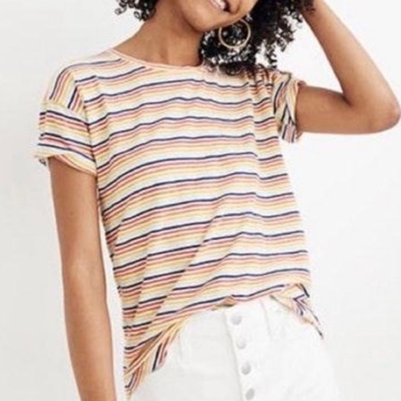 Madewell Tops - 🛍 6 for $35 • Madewell Rainbow Striped Short Sleeve Cotton Tee